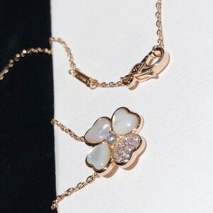 Van Cleef & Arpels Rose Gold and White Clover Necklace